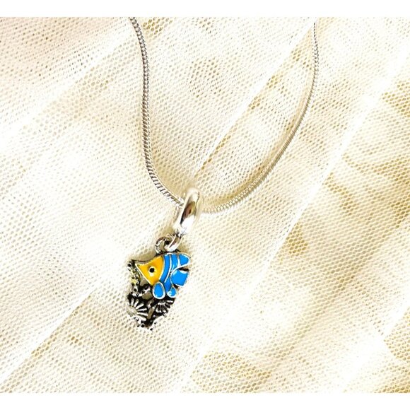 Colorful Enamel Fish Silverplated Pendant Sterling Silver Necklace 18" - Picture 3 of 6